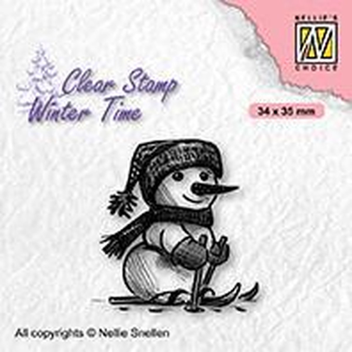 WT010 Nellie Snellen Clearstamp winter time - Skiing snowman - stempel sneeuwman op skis - sneeuwpop kerst/winter